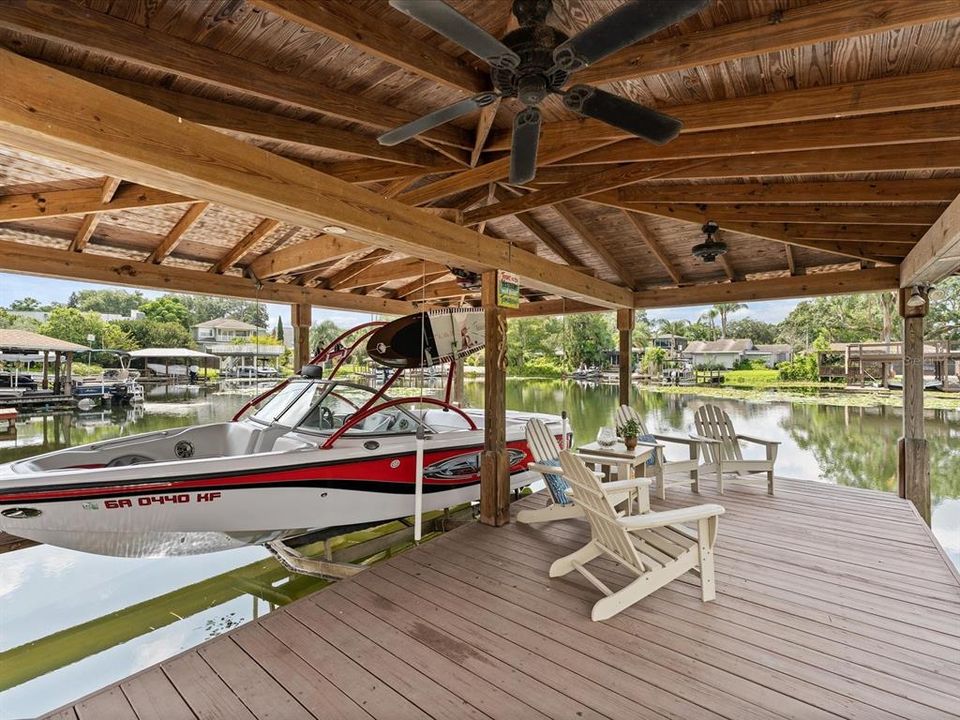 Covered Boat dock with lift.