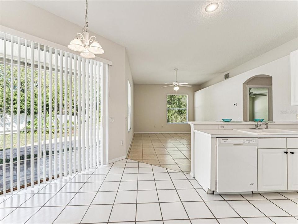 from breakfast nook, view of family rm and part of kitchen