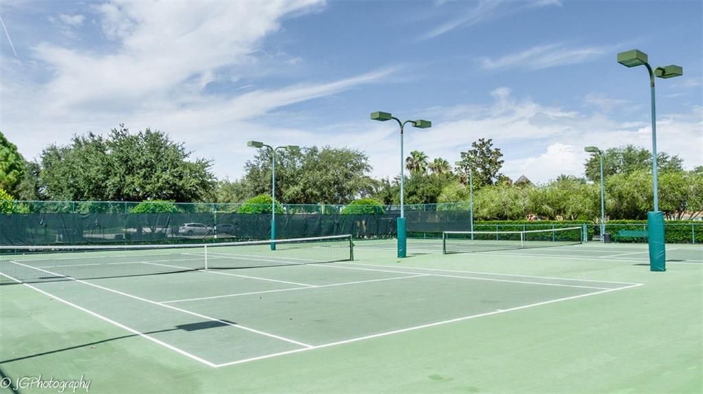 The main clubhouse grounds are home to two lighted tennis courts.