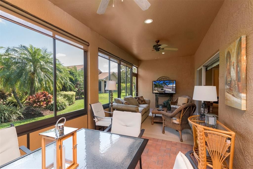 The Florida room has 2 ceiling fans, sunscreen shades, TV hookup, and paver flooring. This bonus space is NOT included in the stated square footage.