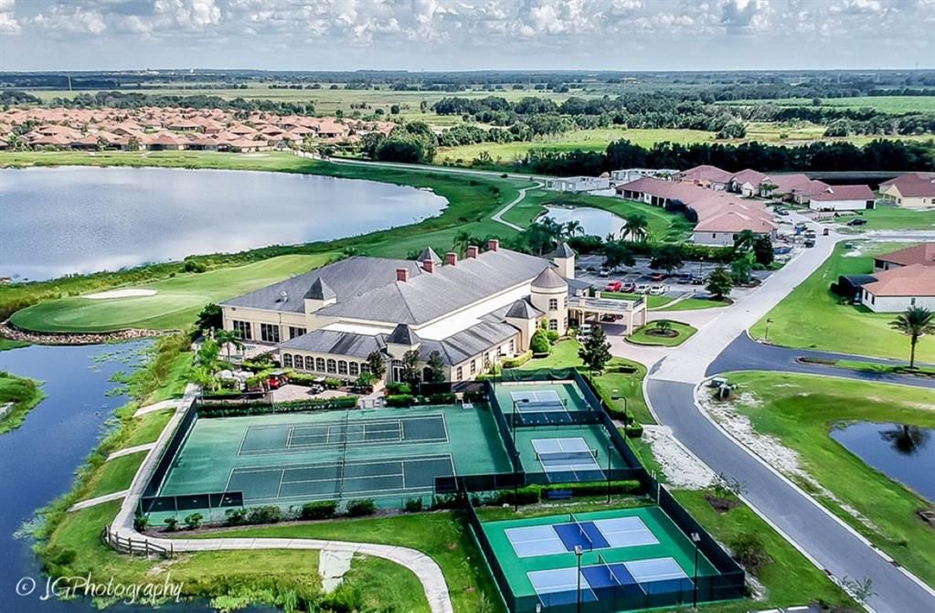The Health and Fitness Center is 30,000 square feet of interior space filled with resident amenities. Two tennis courts and four lighted pickleball courts are on the grounds.