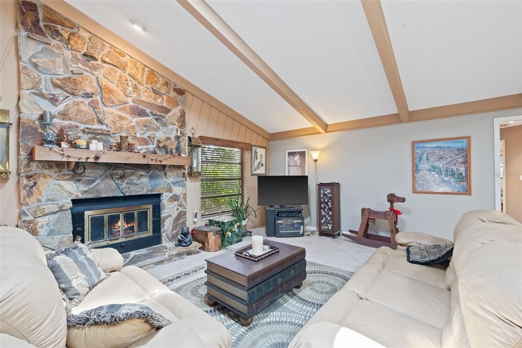 Family Room with wood burning fireplace