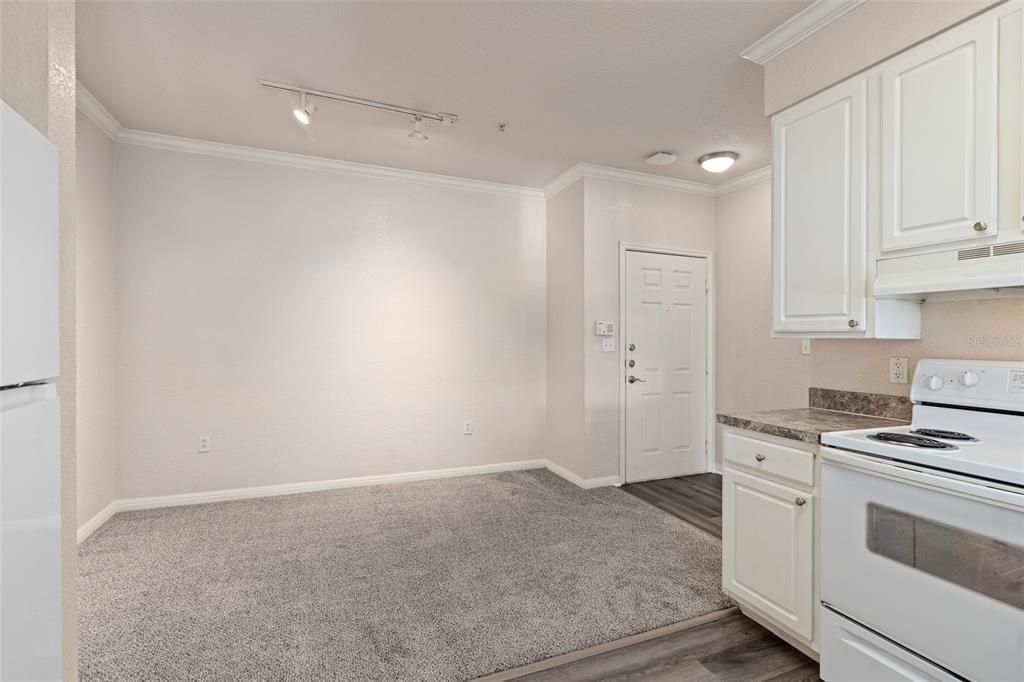 view from kitchen to dining area