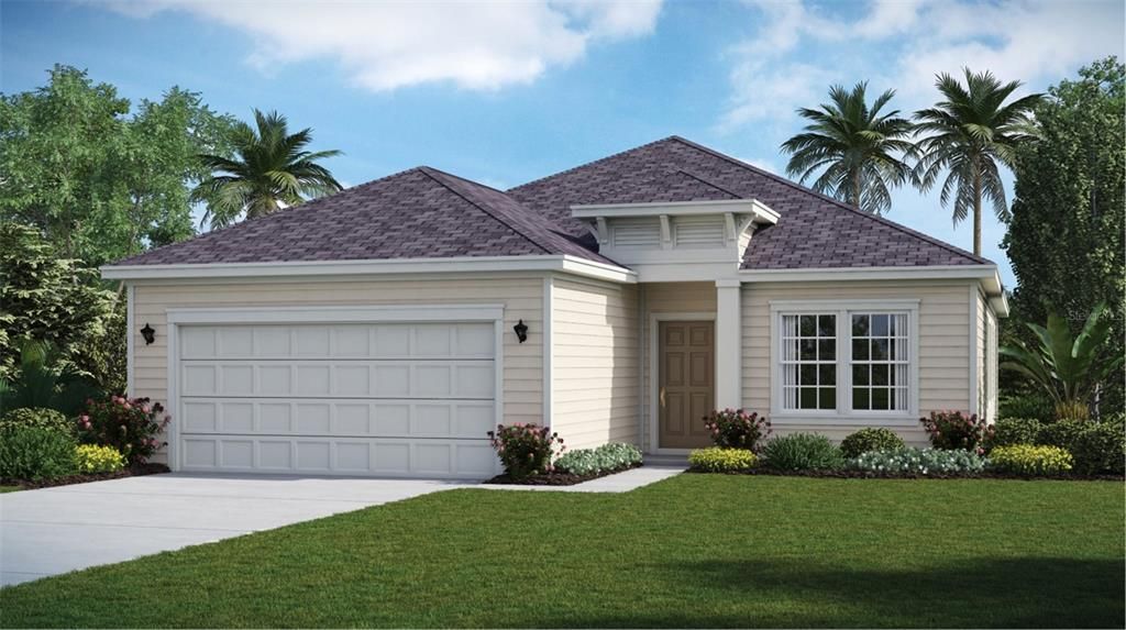 Artist rendering; illustration only; colors, features, and garage orientation may differ.
