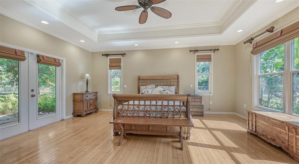 The Primary Suite was added on and has 10' coffered ceilings, crown molding, recessed lighting, and LOADS AND LOADS OF WINDOWS!!  It's a great size too, measuring 20' x 16'.  There are also 2 large walk-in closets that measure 9 x 6 each.