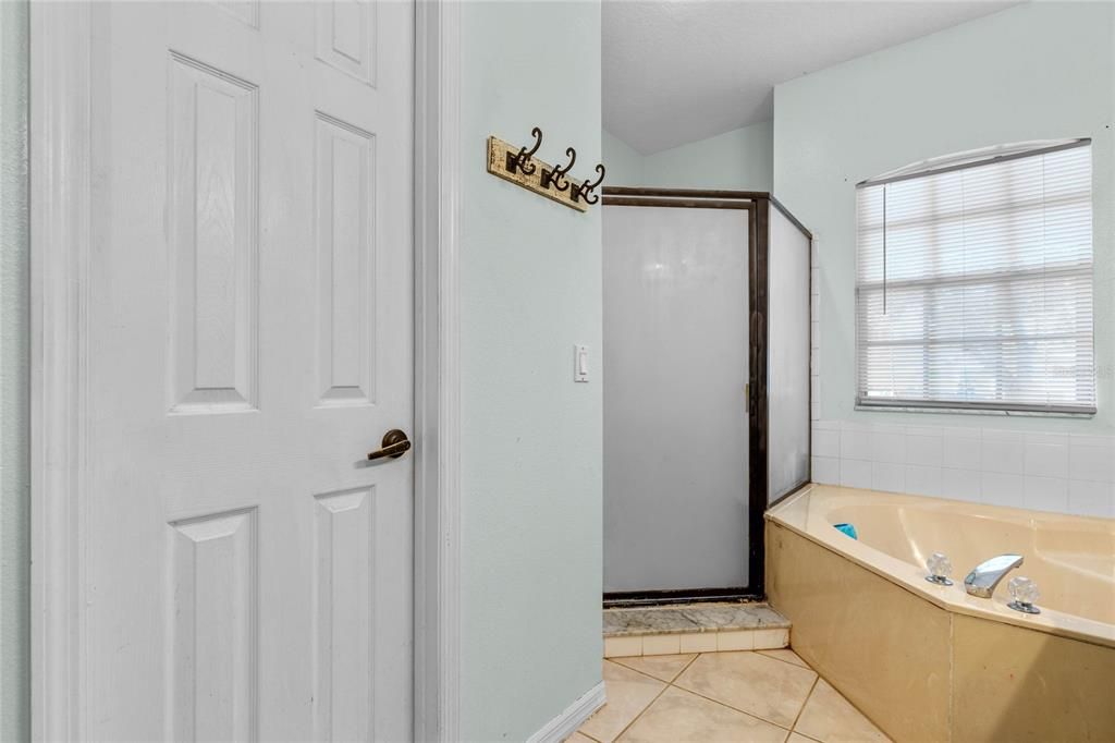 Separate toilet room, tub and oversized shower