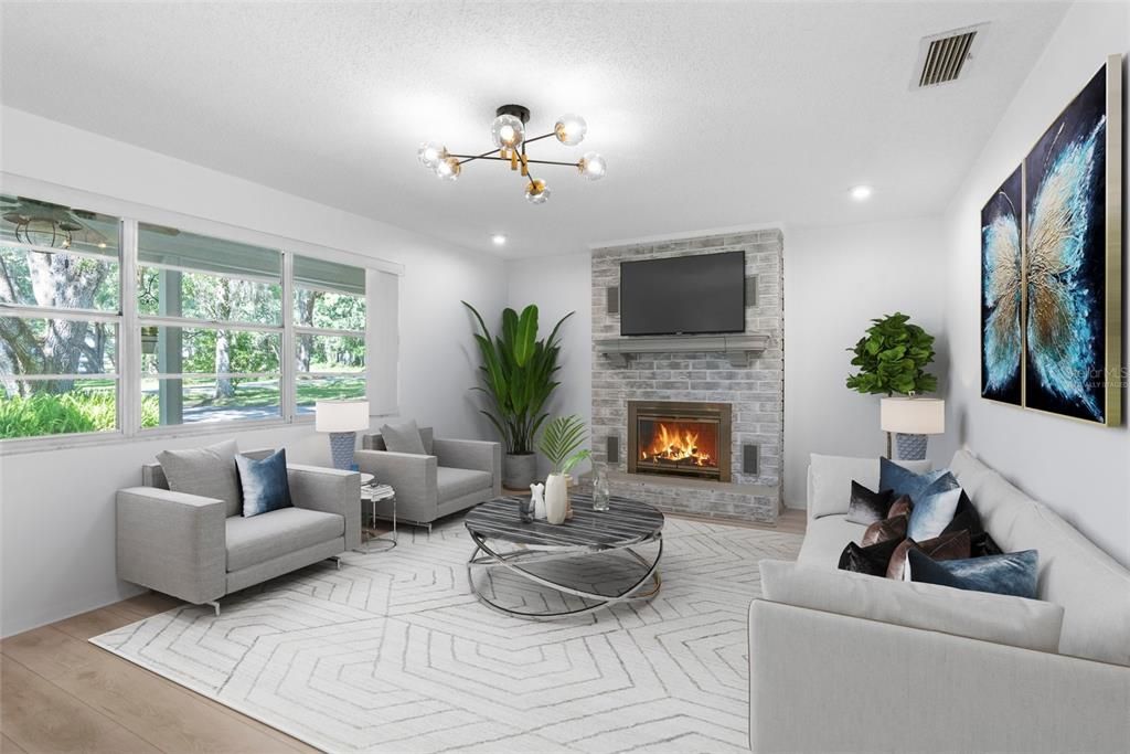 Virtually Staged Living Room with Fireplace
