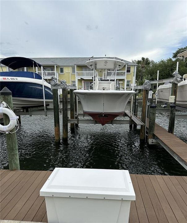 Each dock space has storage box, electric and water