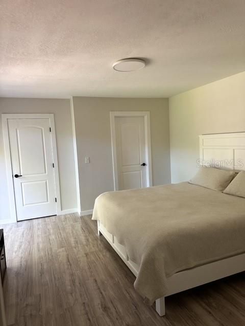Master bedroom with water and scratch resistant laminate and walk-in closet