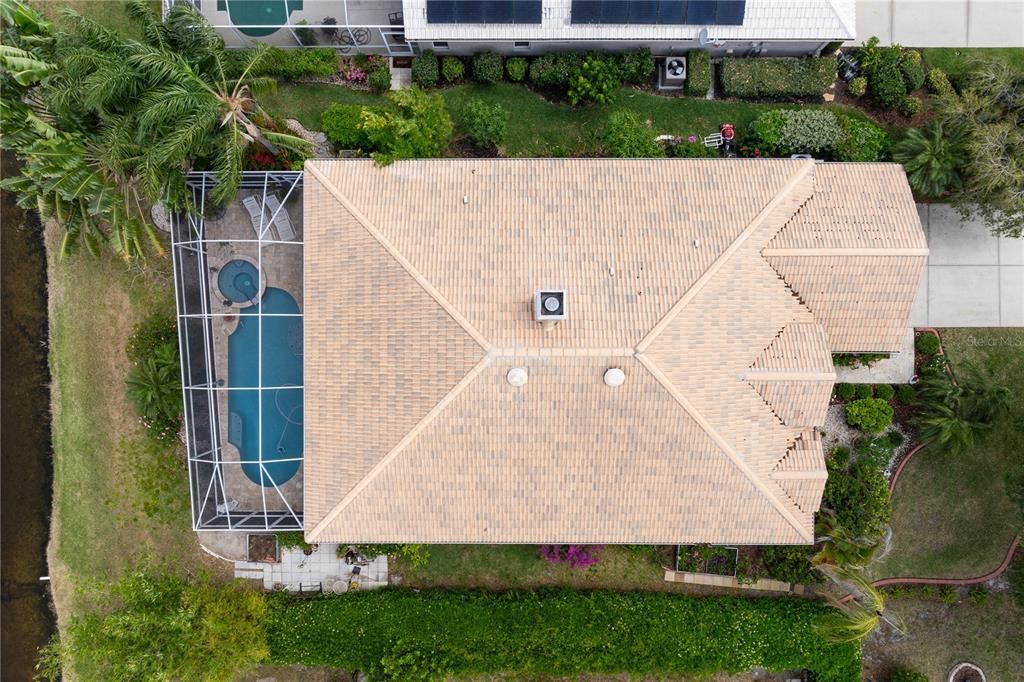 Drone view of well maintained roof