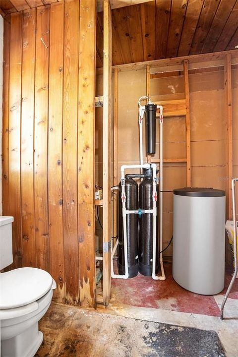 Toilet needs to be connected to plumbing. tankless water heater is less than a year old
