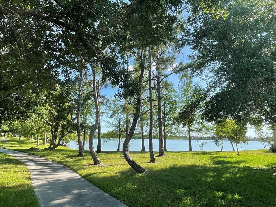 Beautiful community lake-front walking path
