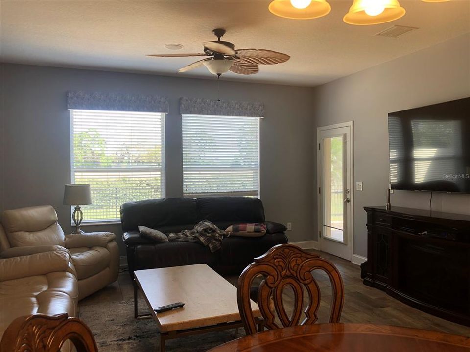 Family room looks into backyard.