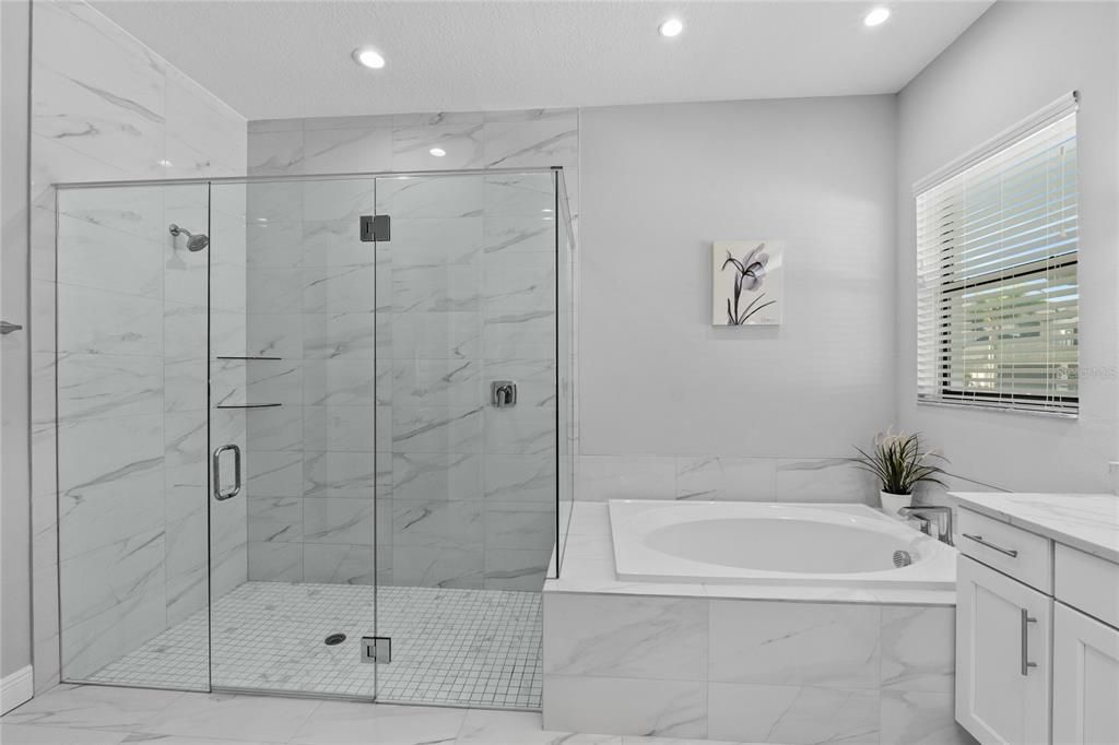 Spacious Bathroom with Super Shower & Soaking Tub