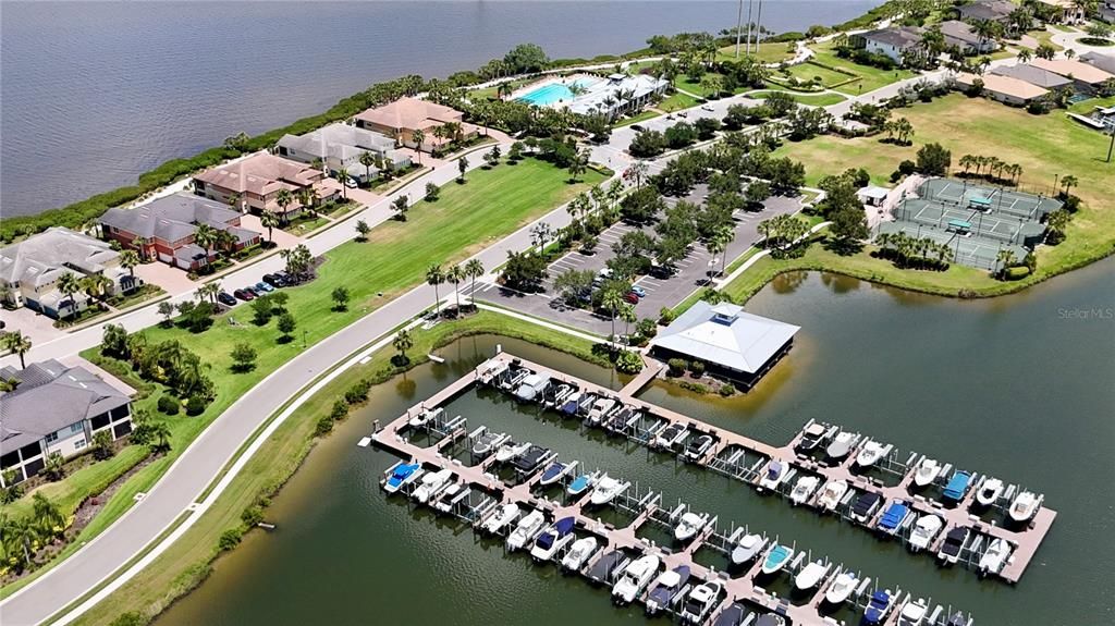 marina, docks, courts, clubhouse and pool