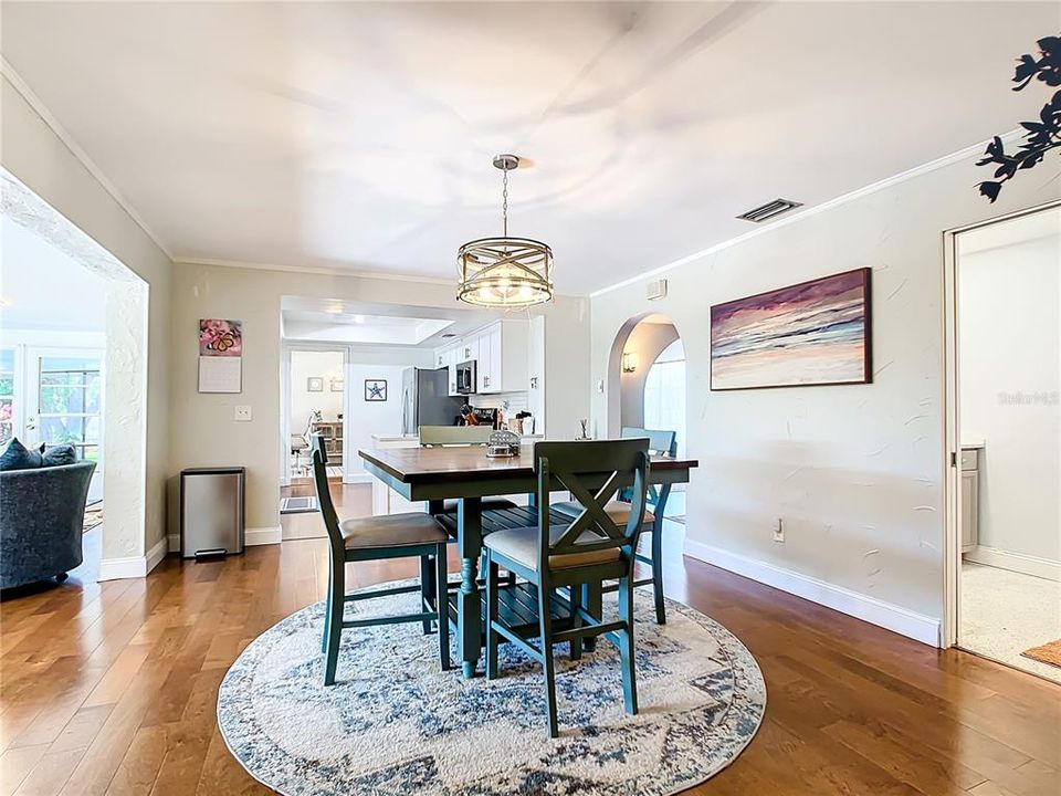 This view in the Dining Room provides a good view of the beautiful engineered hardwood floors.