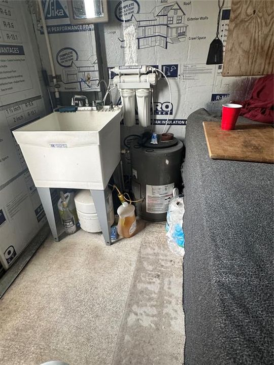 Hot water heater and sink in the campsite