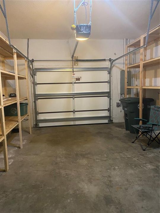 Garage with storage shelves