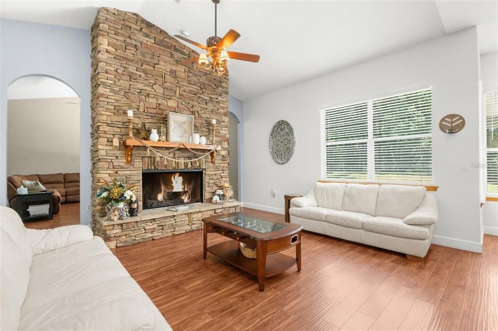 Family Room with rock fireplace!
