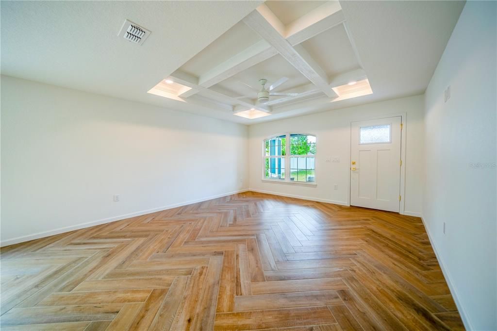 Look at that beautiful floor and the wood beems in the ceiling!