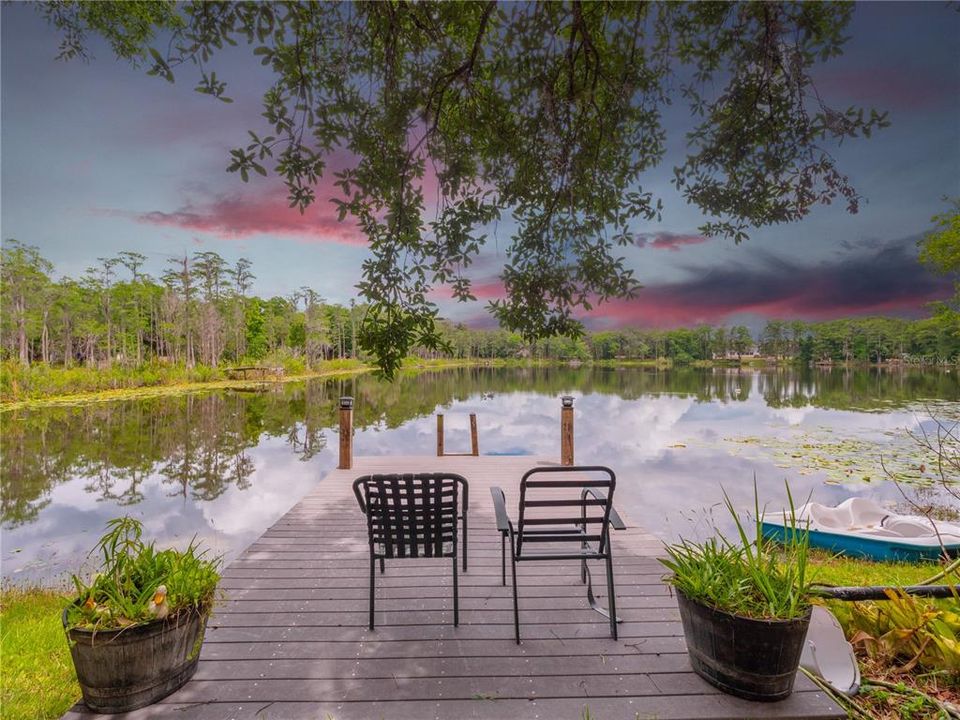 Stunning lakefront view with dock.
