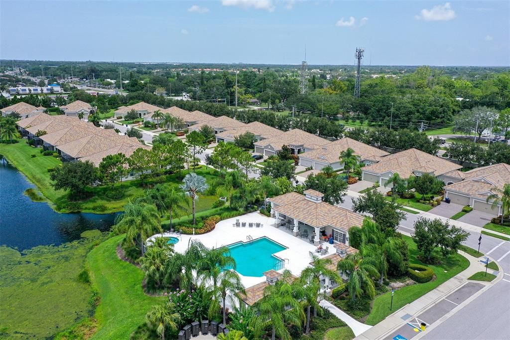 Pool and club area have nice lake views.