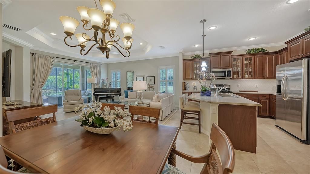 Dining area fits a large table.