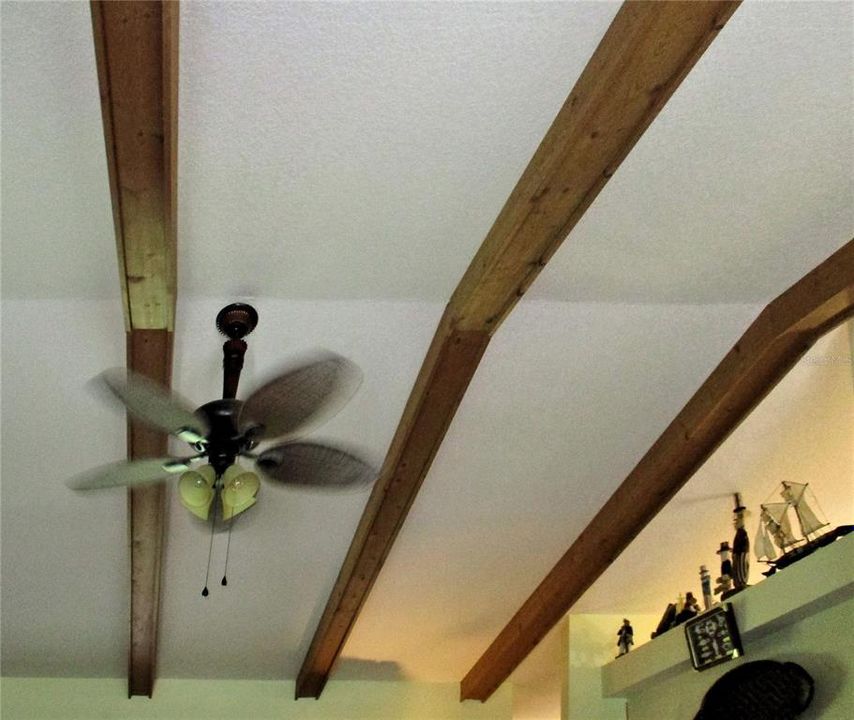 Beamed ceiling in living room