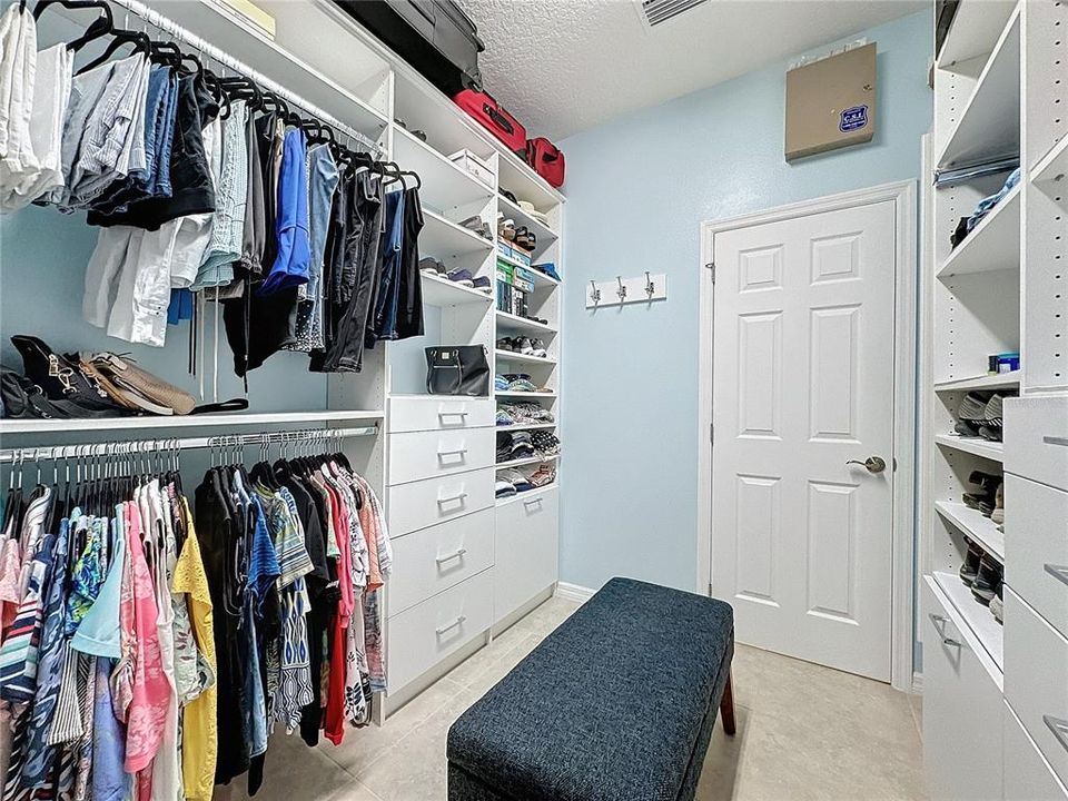 Primary Closet - Built-in drawers, shelves, shelves and hooks