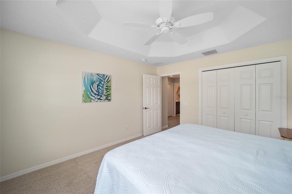 The front bedroom. notice the elegant tray ceiling and closet.