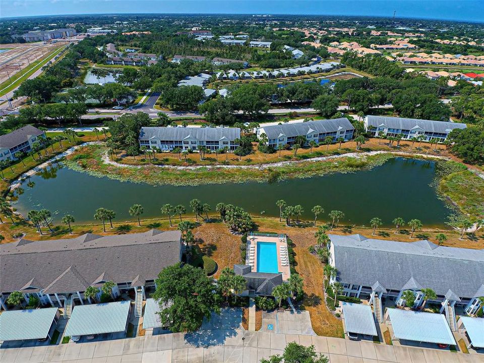 View of Waterside Village community, set upon lakes, no CDD fee and low HOA fee.