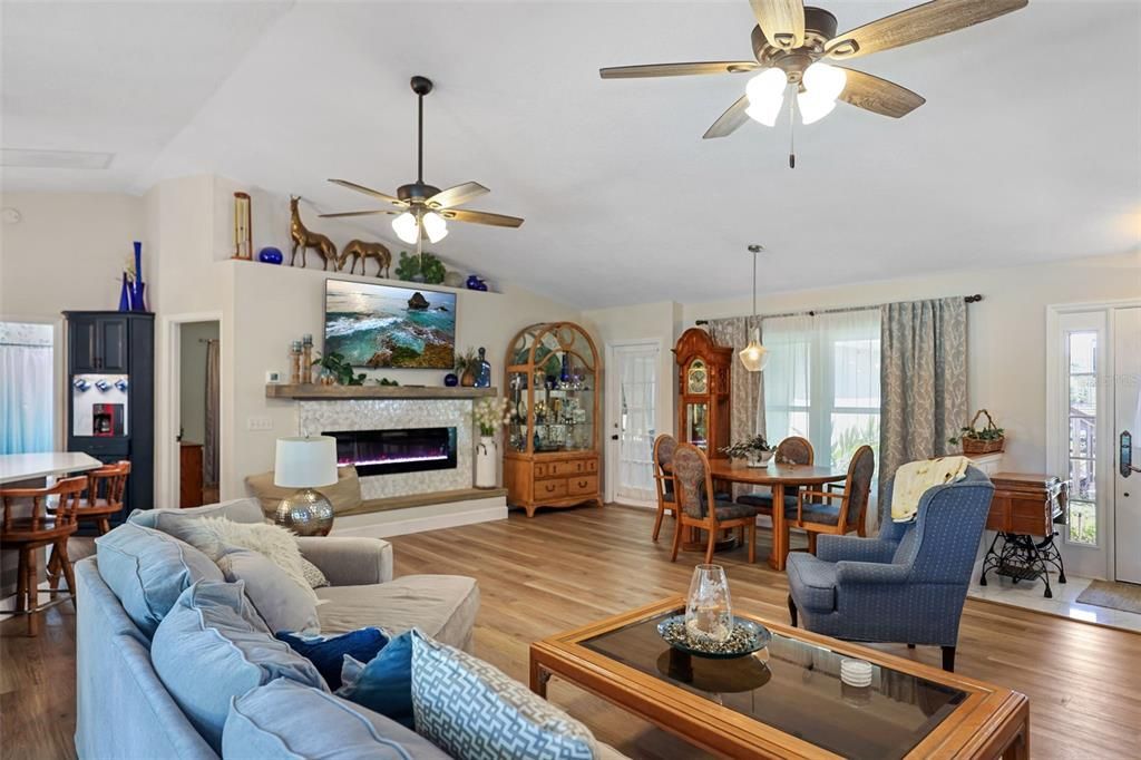 The living room / great room has vaulted ceilings.