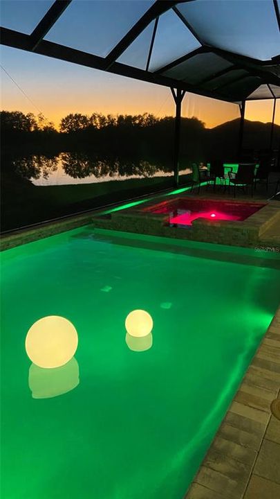 The LED lighting of the pool area has a pallet of colors from which to choose.
