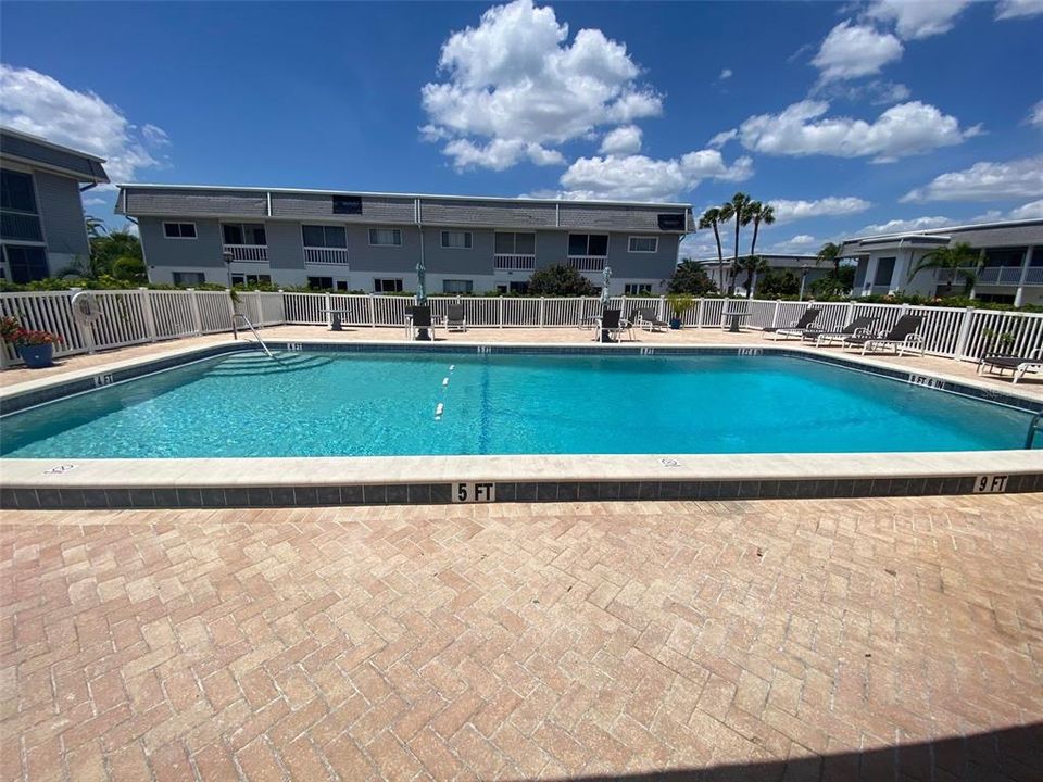 Very large heated swimming pool and sunning deck.