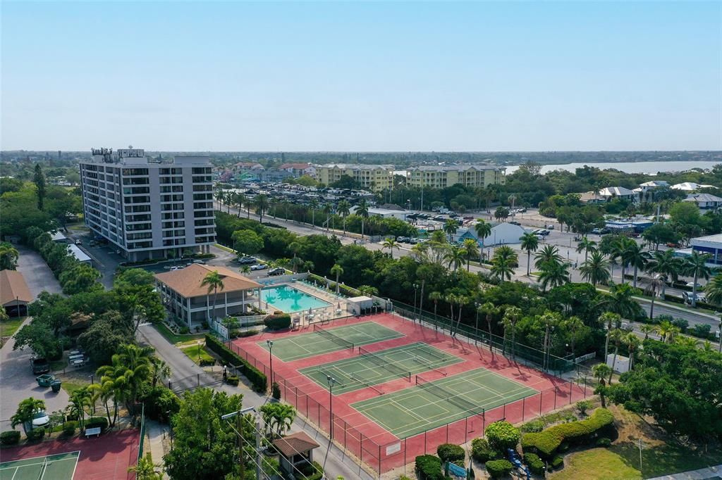 Drone view of Tennis and Pool