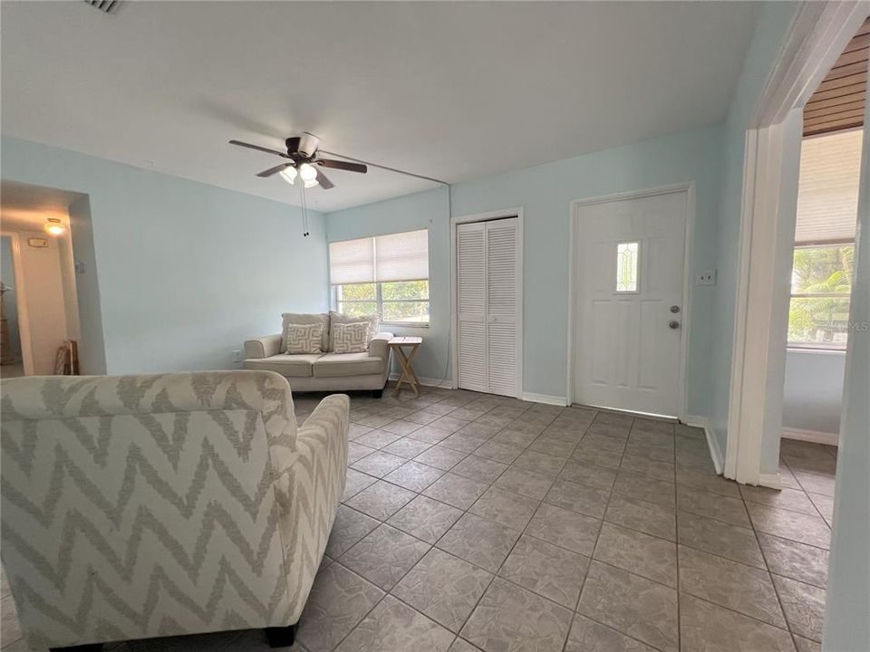 View of living room from kitchen.