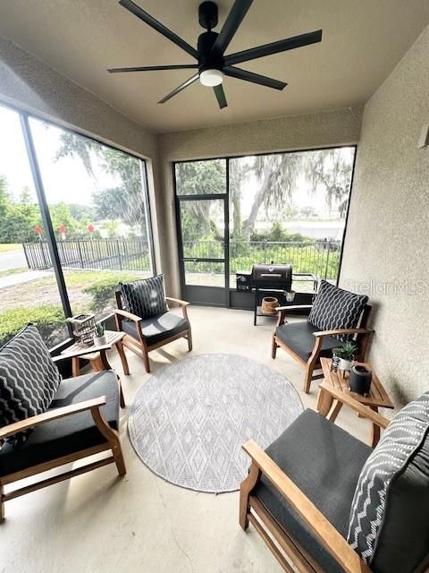 Covered lanai overlooking pond