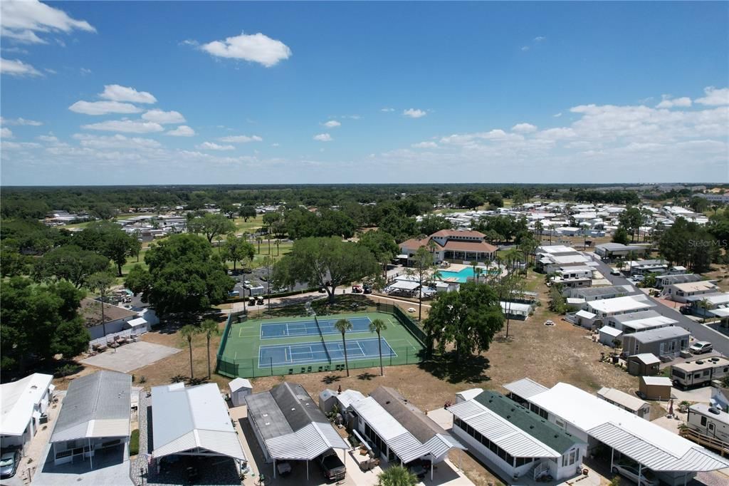 View of pickleball courts by main clubhouse