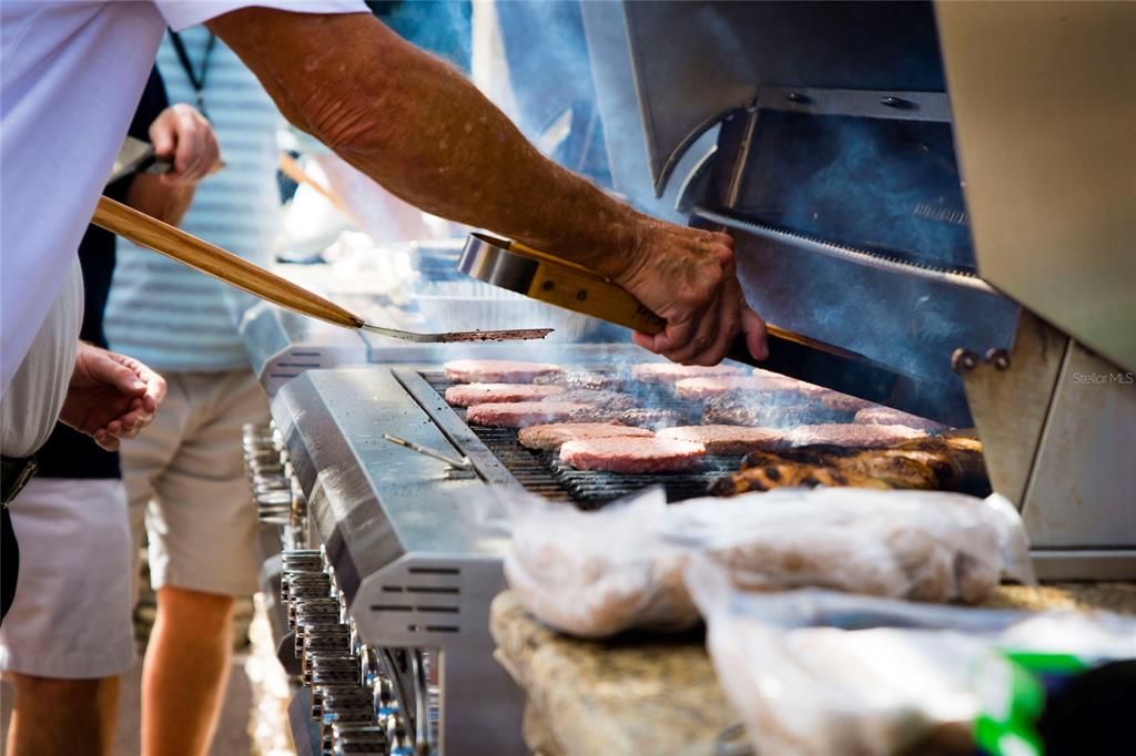 One of many community get togethers at the outdoor kitchen