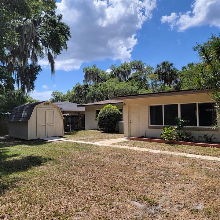 REAR FENCED YARD WITH LARGE SHED