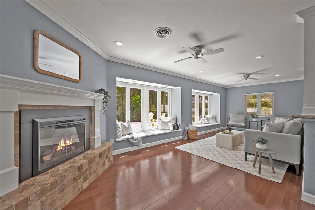 Family room with electric fireplace