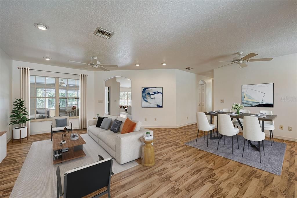 Double front entry doors open up to a light and bright SPLIT BEDROOM floor plan where you have flexible formal living and dining areas in addition to a relaxed family room off the kitchen.  Virtually Staged.