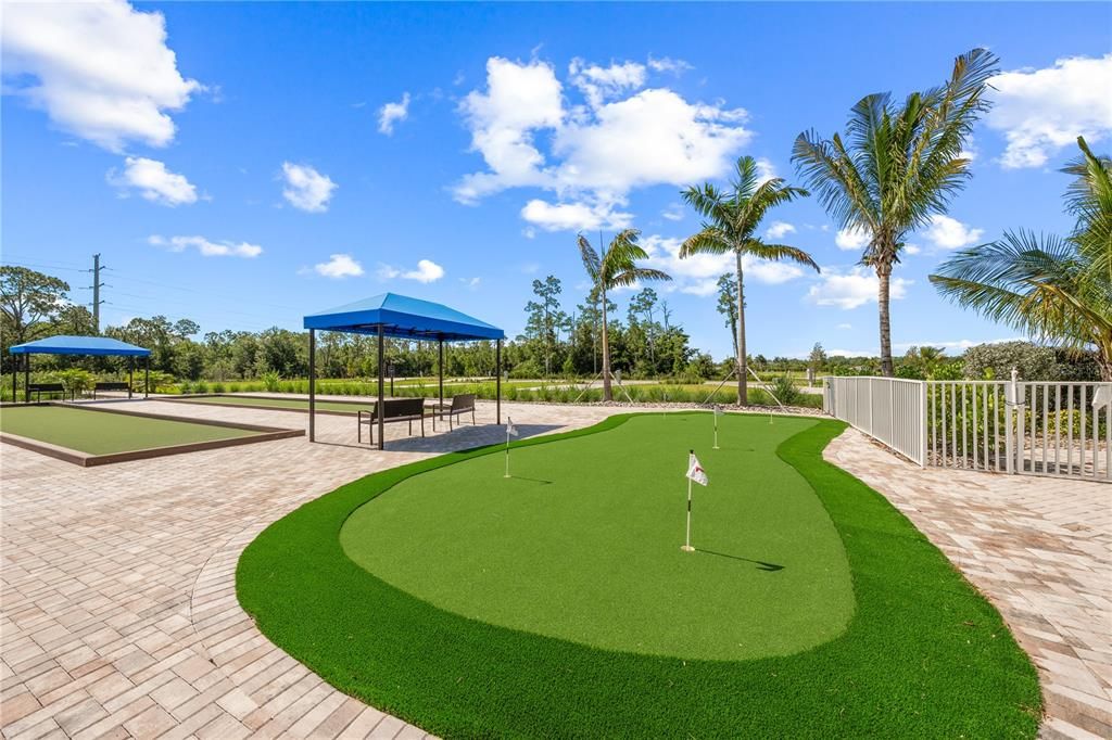 Putting green and bocce courts