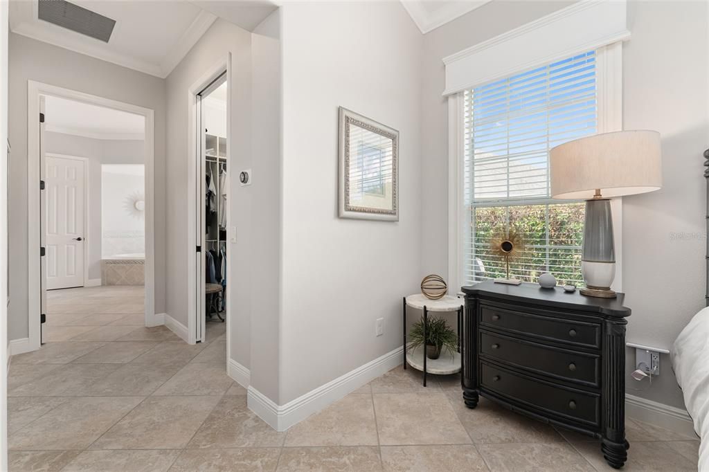 View from PRIMARY BEDROOM of HALLWAY to ENSUITE BATHROOM