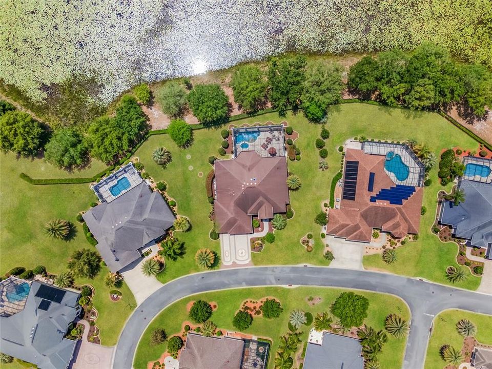 AERIAL OVERHEAD View shows the waterfront edge of Miona Prairie Preserve