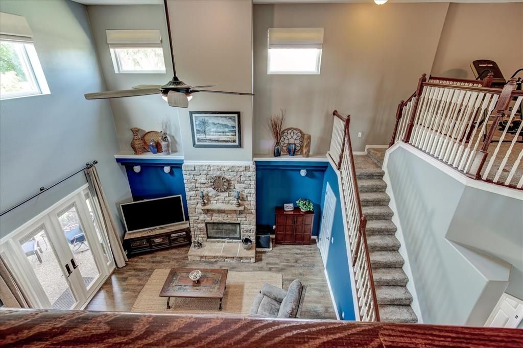 View looking down into the family room.