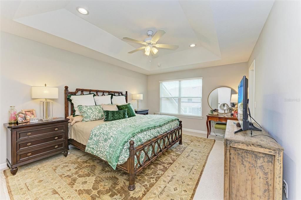 Very spacious master bedroom with decorative ceiling