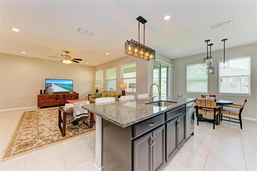 Dining, kitchen and great room has a natural open flow.
