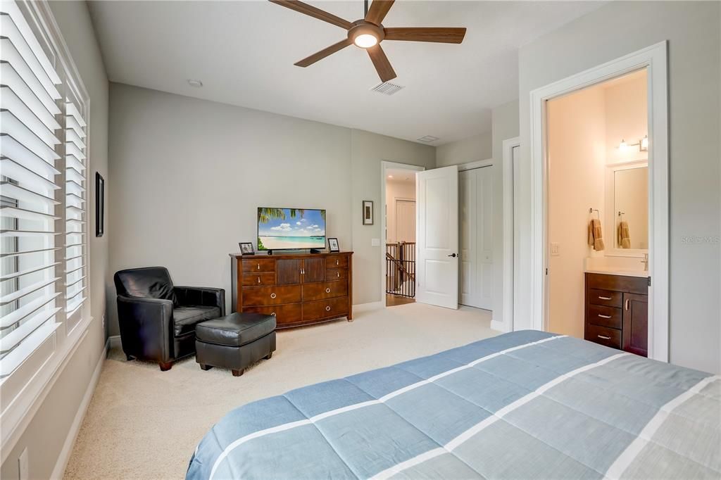 Bedroom #2 with closet & full ensuite & ceiling fan