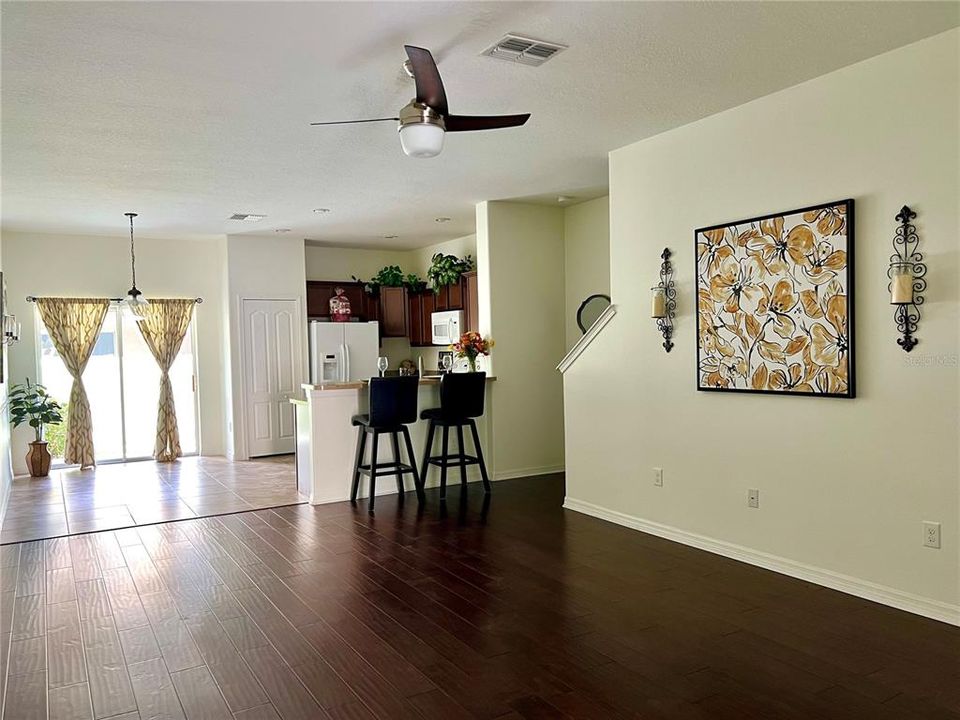 Spacious living/family rm with tile wood look flooring.